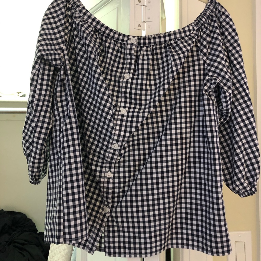 Navy gingham top